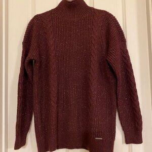 Abercrombie & Fitch Cable Knit Mock Neck Buttoned Back Sweater Burgundy XS